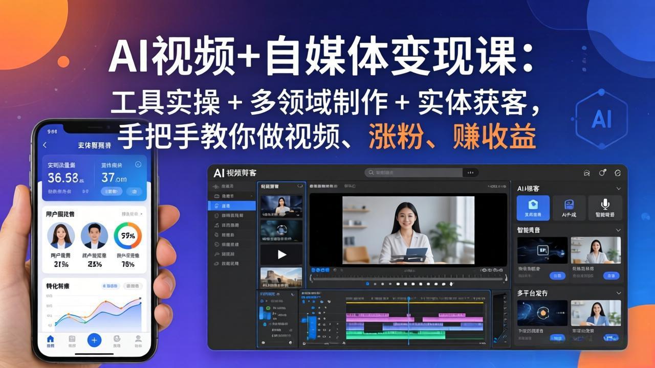 （17891期）AI视频+自媒体变现课：工具实操 + 多领域制作 + 实体获客，手把手教你做视频、涨粉、赚收益-翌晨科技网
