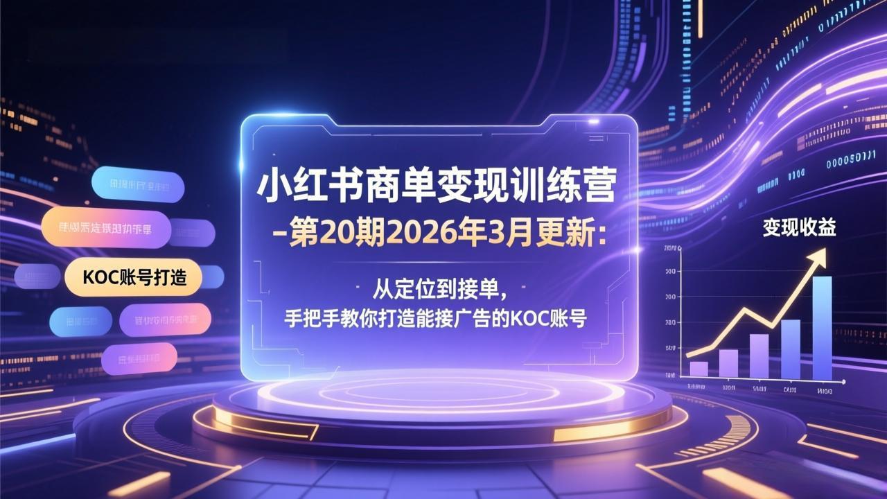 （17590期）小红书商单变现训练营-第20期26年3月更新：从定位到接单，手把手教你打造能接广告的KOC账号-翌晨科技网