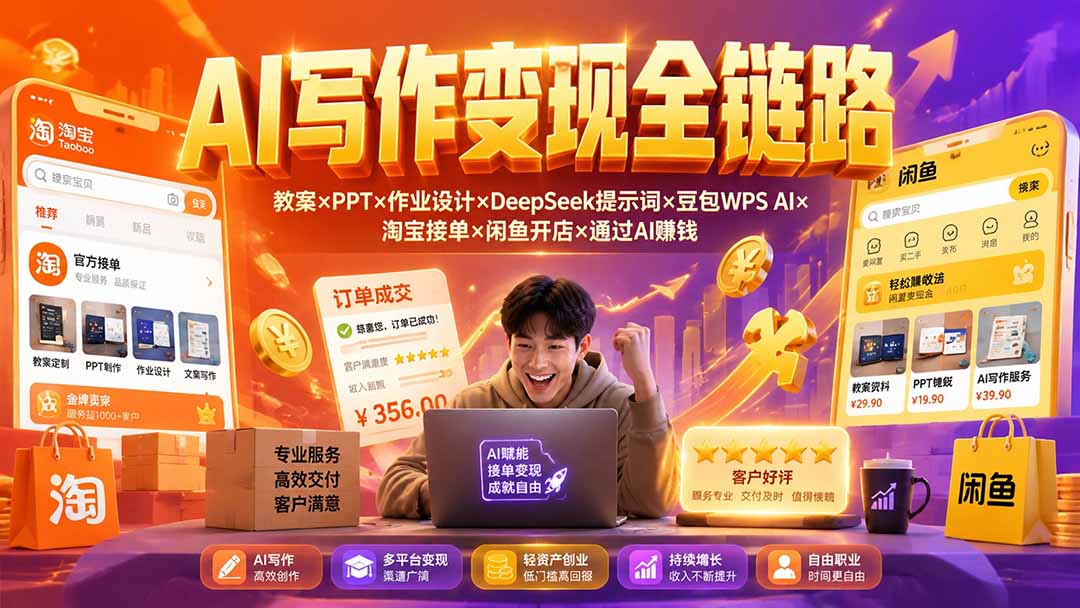 （19561期）2026AI写作变现全链路：教案×PPT×作业设计×DeepSeek提示词×豆包WPS AI×淘宝接单×闲鱼开店×通过AI賺钱-翌晨科技网