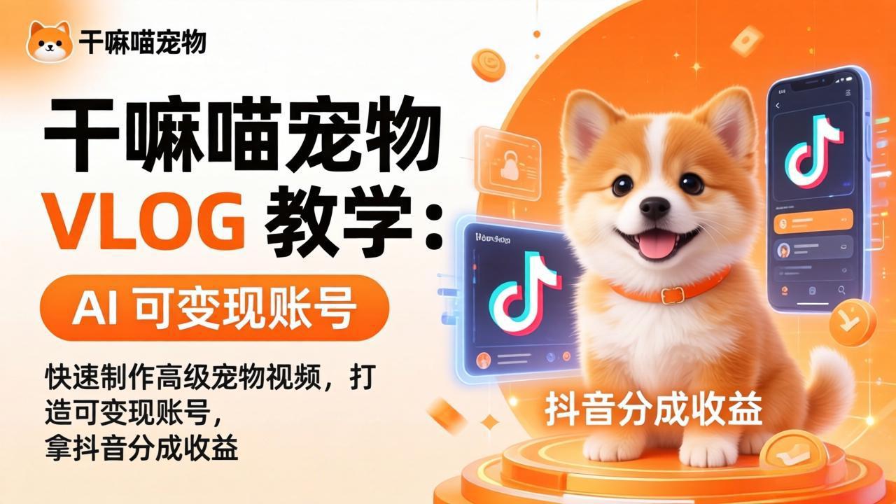 （17888期）干嘛喵宠物 VLOG 教学：AI 快速制作高级宠物视频，打造可变现账号，拿抖音分成收益-翌晨科技网