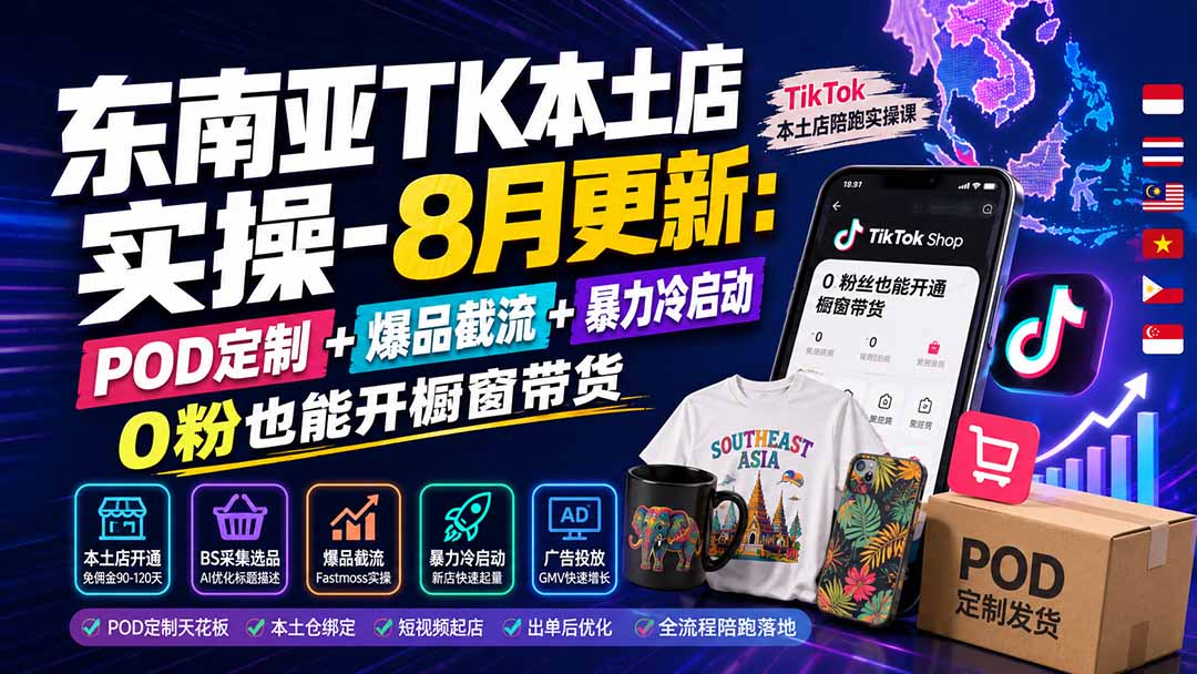 （19963期）东南亚TK本土店实操-8月更新：POD定制+爆品截流+暴力冷启动，0粉也能开橱窗带货-翌晨科技网