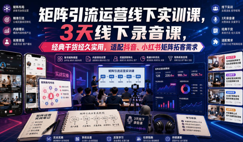 嗨推矩阵引流运营线下实训课，3天线下录音课，经典干货经久实用，适配抖音、小红书矩阵拓客需求-翌晨科技网