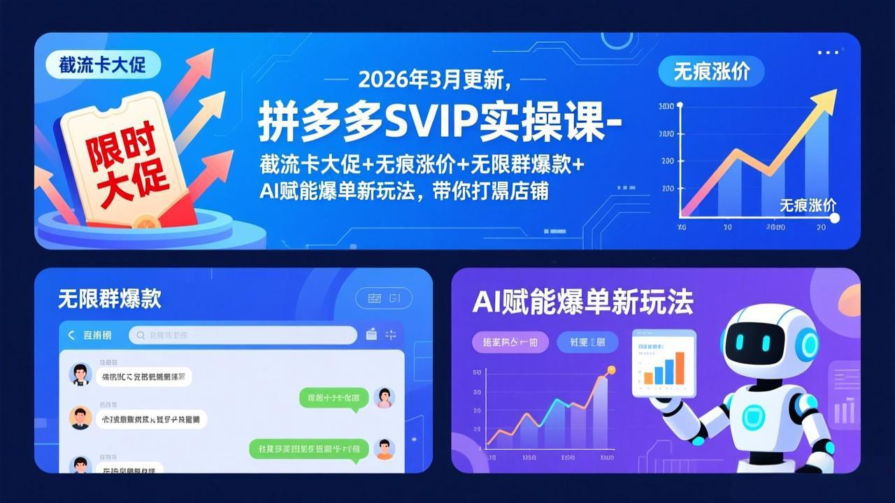 （17589期）拼多多SVIP实操课-26年3月，截流卡大促+无痕涨价+无限群爆款+AI赋能爆单新玩法，带你打爆店铺-翌晨科技网