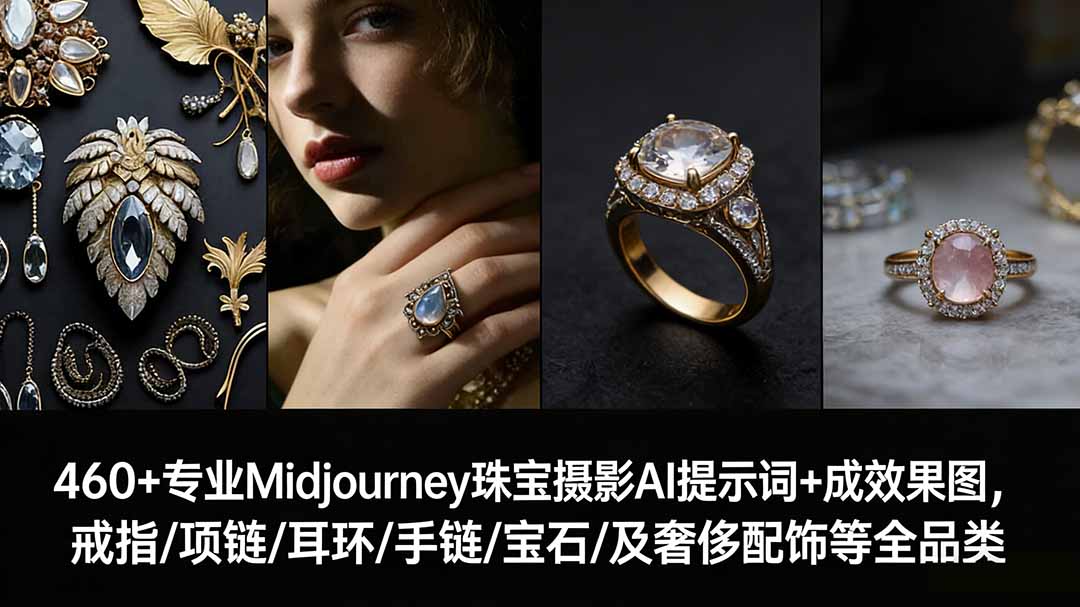 （17272期）460+专业Midjourney珠宝摄影AI提示词+成效果图，戒指/项链/耳环/手链/宝石/及奢侈配饰等全品类-翌晨科技网