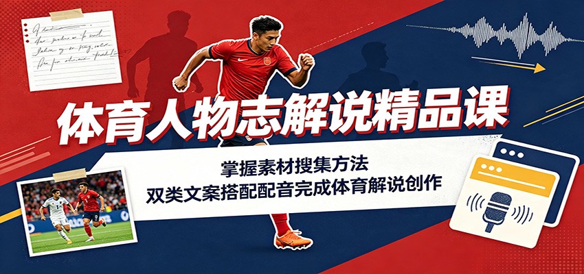 体育人物志解说精品课：掌握素材搜集方法，双类文案搭配配音完成体育解说创作-翌晨科技网