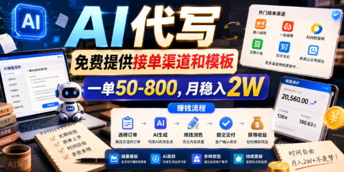 AI代写，免费提供接单渠道和模板，一单50-800，月稳入2W【揭秘】-翌晨科技网