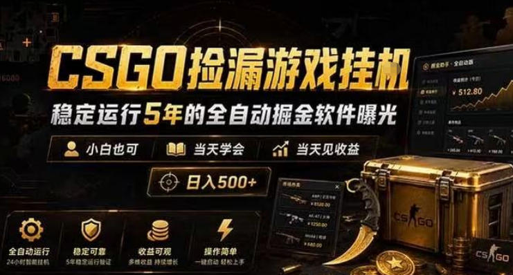 CSGO捡漏游戏挂G，稳定运行5年的全自动掘金软件曝光，小白也可当天学会，当天见收益，日入500+【揭秘】-翌晨科技网