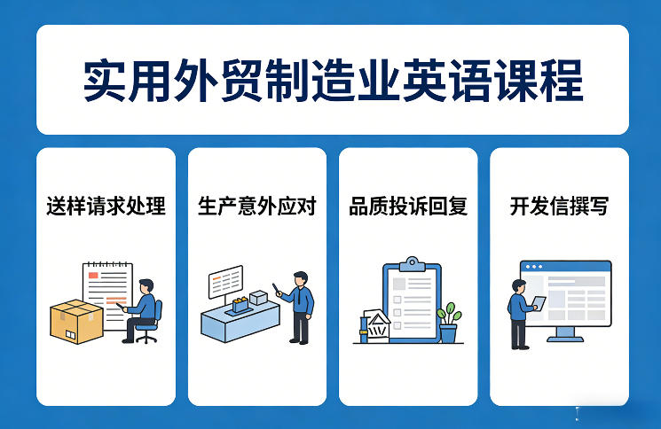 实用外贸制造业英语课程，教你专业处理送样请求、应对生产意外、回复品质投诉、撰写开发信等-翌晨科技网