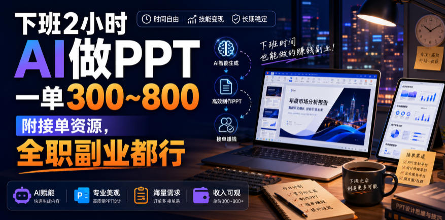 下班2小时AI做PPT,一单300~800,附接单资源,全职副业都行【揭秘】-翌晨科技网