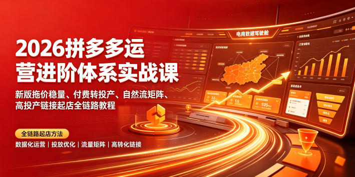 2026拼多多运营进阶体系实战课｜新版拖价稳量、付费转投产、自然流矩阵、高投产链接起店全链路教程-翌晨科技网