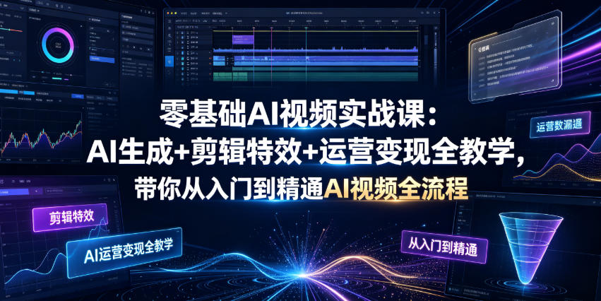零基础AI视频实战课：AI生成+剪辑特效+运营变现全教学，带你从入门到精通AI视频全流程-翌晨科技网
