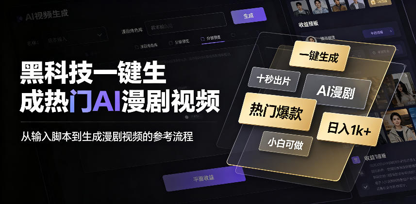 黑科技一键生成热门AI漫剧视频，十秒钟即可搞定，小白也能日入1k+【揭秘】-翌晨科技网