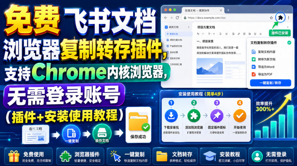 免费飞书文档浏览器复制转存插件，支持Chrome内核浏览器，无需登录账号（插件+安装使用教程）-翌晨科技网