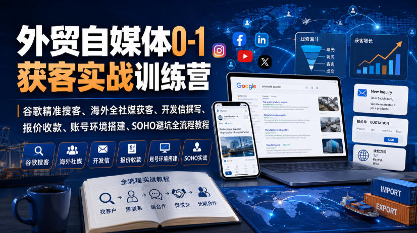 外贸自媒体0-1获客实战训练营｜谷歌精准搜客、海外全社媒获客、开发信撰写、报价收款、账号环境搭建、SOHO避坑全流程教程-翌晨科技网
