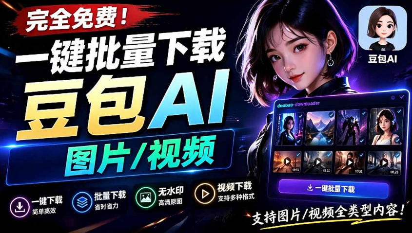 Github最新发布！一键批量下载豆包AI无水印图片/视频，简单易用，自动解析提示词-翌晨科技网
