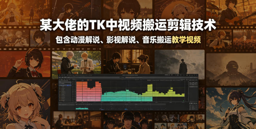 某大佬的TK中视频搬运剪辑技术，包含动漫解说、影视解说、音乐搬运教学视频-翌晨科技网