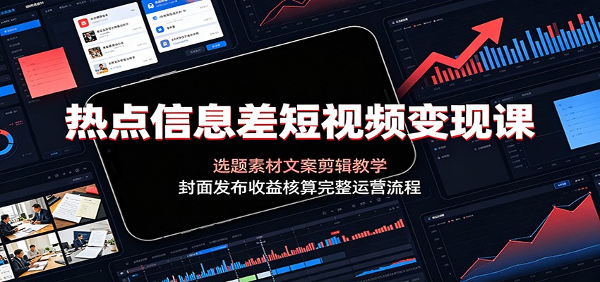 热点信息差短视频变现课：选题素材文案剪辑教学，封面发布收益核算完整运营流程-翌晨科技网