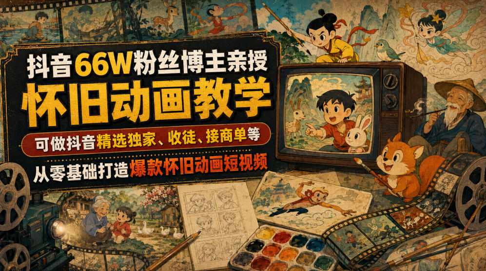 抖音66W粉丝博主亲授怀旧动画教学，可做抖音精选独家、收徒、接商单等，从零基础打造爆款怀旧动画短视频-翌晨科技网