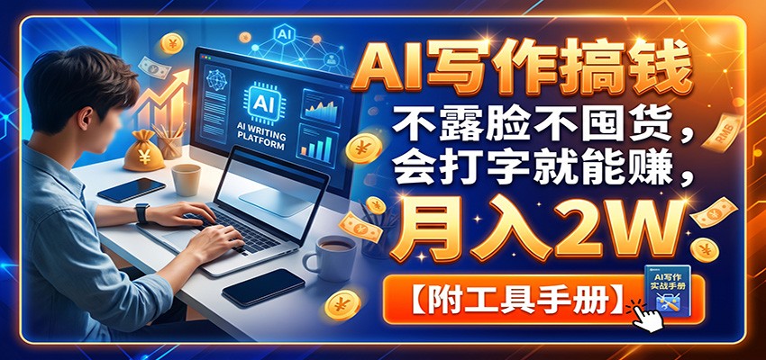 AI写作搞钱:不露脸不囤货,会打字就能赚,月入2W【附工具手册】-翌晨科技网