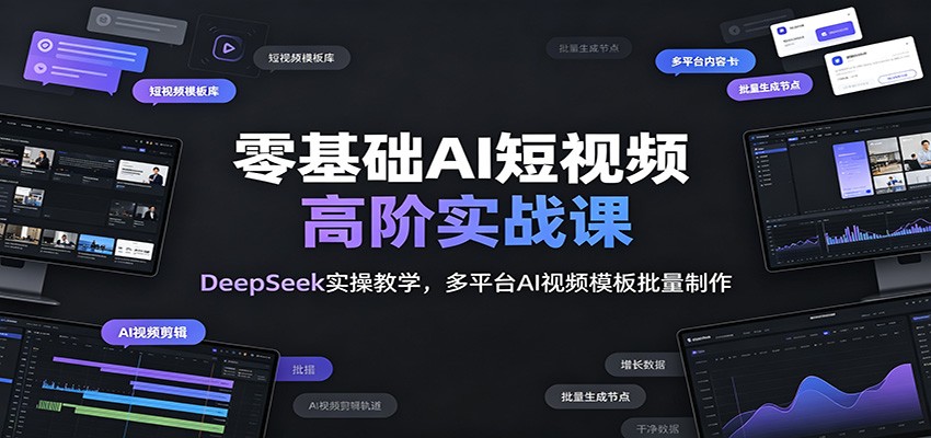 零基础AI短视频高阶实战课：DeepSeek实操教学，多平台AI视频模板批量制作-翌晨科技网
