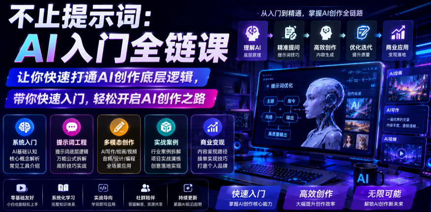 不止提示词：AI入门全链课，让你快速打通AI创作底层逻辑，带你快速入门，轻松开启AI创作之路-翌晨科技网