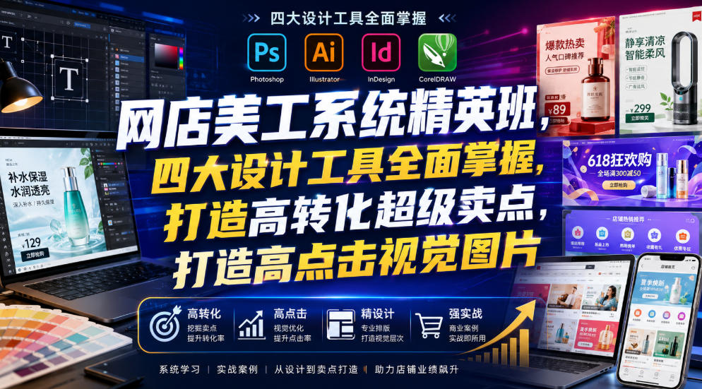 网店美工系统精英班，四大设计工具全面掌握，打造高转化超级卖点，打造高点击视觉图片（2026年7月）-翌晨科技网