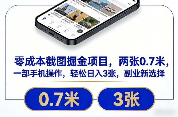 零成本截图掘金项目，两张0.7米，一部手机操作，轻松日入3张，副业新选择【揭秘】-翌晨科技网