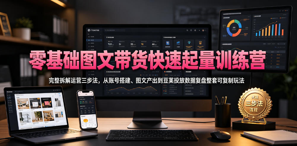 零基础图文带货快速起量训练营，完整拆解运营三步法，从账号搭建、图文产出到豆荚投放数据复盘整套可复制玩法-翌晨科技网