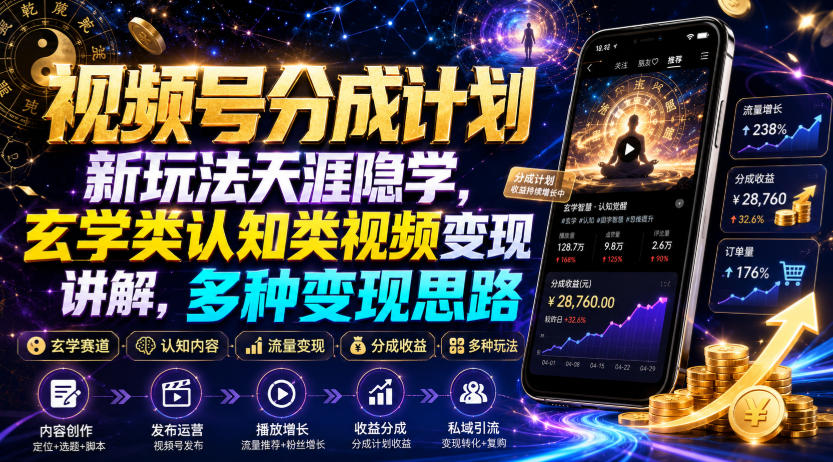 视频号分成计划新玩法天涯隐学,玄学类认知类视频变现讲解,多种变现思路-翌晨科技网
