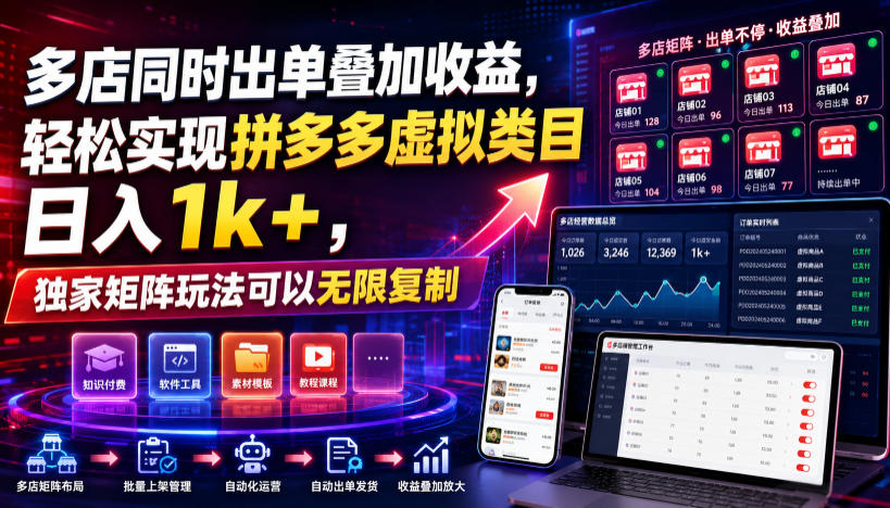 多店同时出单叠加收益，轻松实现拼多多虚拟类目日入1k+，独家矩阵玩法可以无限复制【揭秘】-翌晨科技网