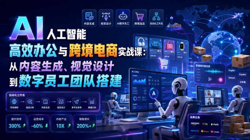 AI人工智能高效办公与跨境电商实战课：从内容生成、视觉设计到数字员工团队搭建-翌晨科技网