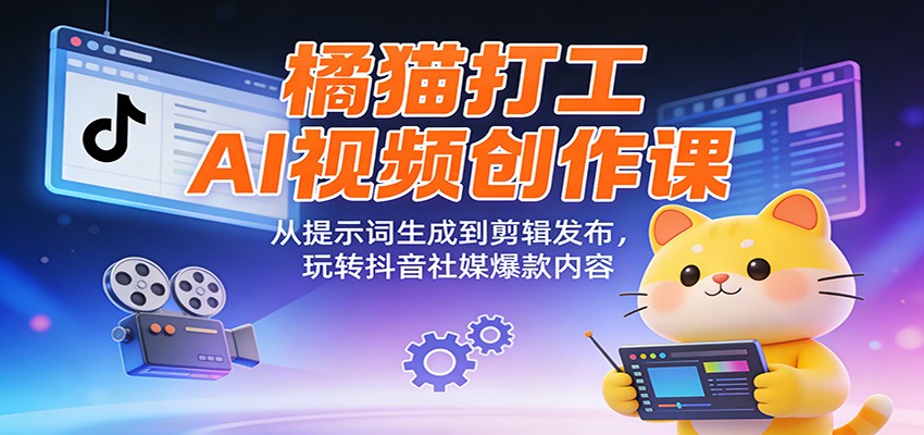 橘猫打工AI视频创作课：从提示词生成到剪辑发布，玩转抖音社媒爆款内容-翌晨科技网