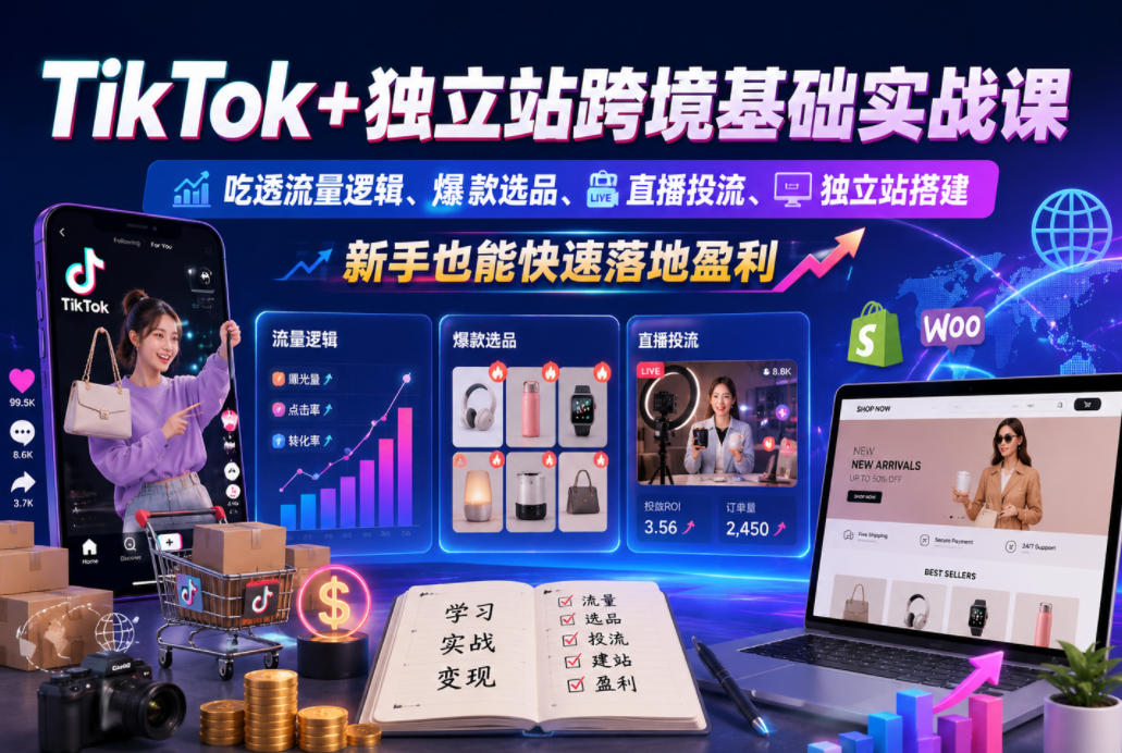 TikTok+独立站跨境基础实战课，吃透流量逻辑、爆款选品、直播投流与独立站搭建，新手也能快速落地盈利-翌晨科技网
