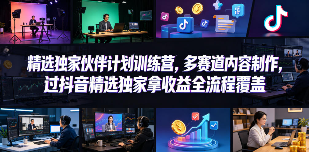 小豁食堂精选独家伙伴计划训练营，多赛道内容制作，过抖音精选独家拿收益全流程覆盖-翌晨科技网