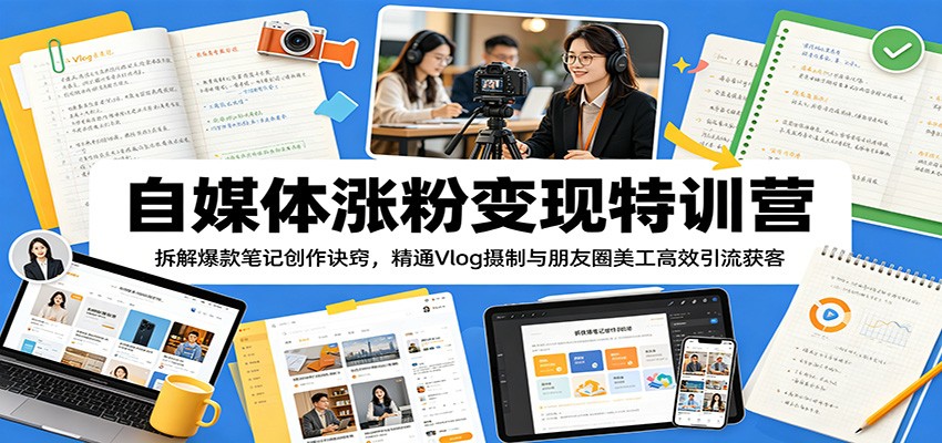 自媒体涨粉变现特训营：拆解爆款笔记创作诀窍，精通Vlog摄制与朋友圈美工高效引流获客-翌晨科技网