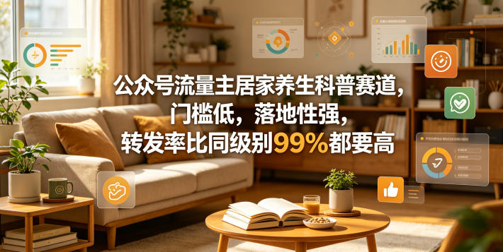 公众号流量主居家养生科普赛道，门槛低，落地性强，转发率比同级别99％都要高-翌晨科技网