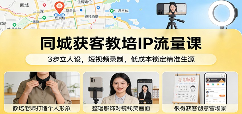 同城获客教培IP流量课：3步立人设，短视频录制，低成本锁定精准生源-翌晨科技网