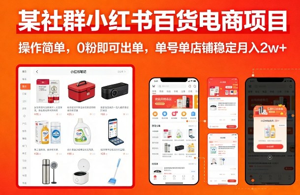 某社群小红书百货电商项目，操作简单，0粉即可出单，单号单店铺稳定月入2w+-翌晨科技网