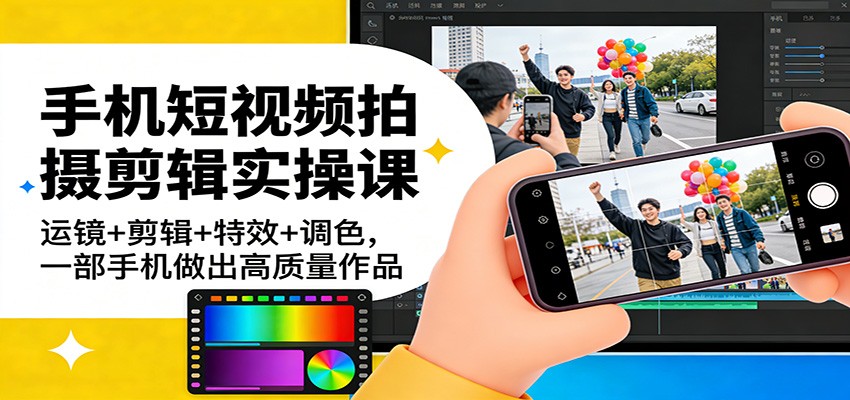 手机短视频拍摄剪辑实操课：运镜+剪辑+特效+调色，一部手机做出高质量作品-翌晨科技网