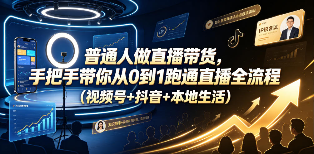普通人做直播带货，手把手带你从0到1跑通直播全流程（视频号+抖音+本地生活）-翌晨科技网