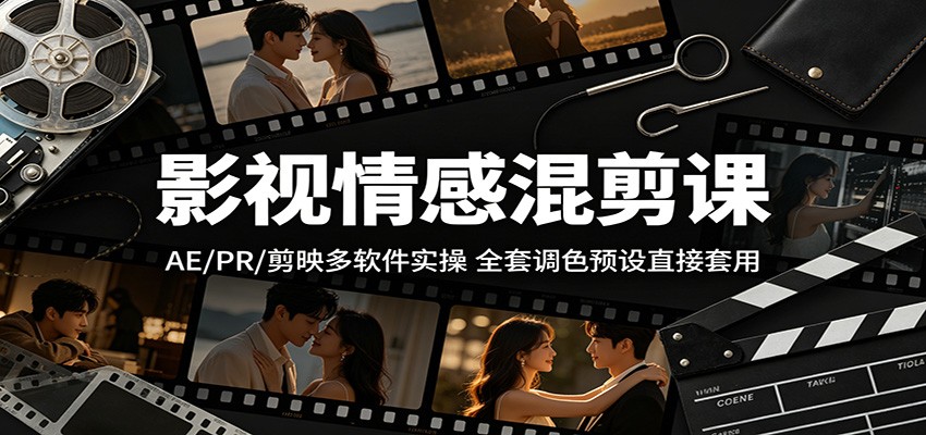影视情感混剪课：AE/PR/剪映多软件实操，全套调色预设直接套用-翌晨科技网