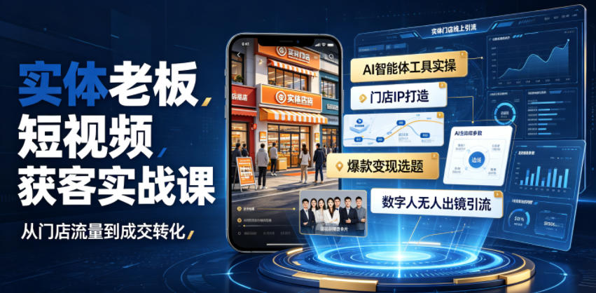 实体老板短视频获客实战课｜AI智能体工具全套实操、门店IP打造、爆款变现选题、数字人无人出镜引流完整教程-翌晨科技网