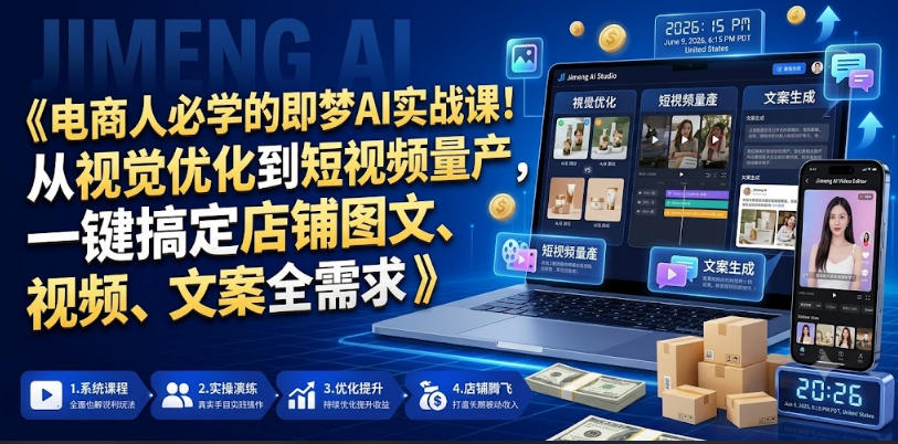 电商人必学的即梦AI实战课！从视觉优化到短视频量产，一键搞定店铺图文、视频、文案全需求-翌晨科技网