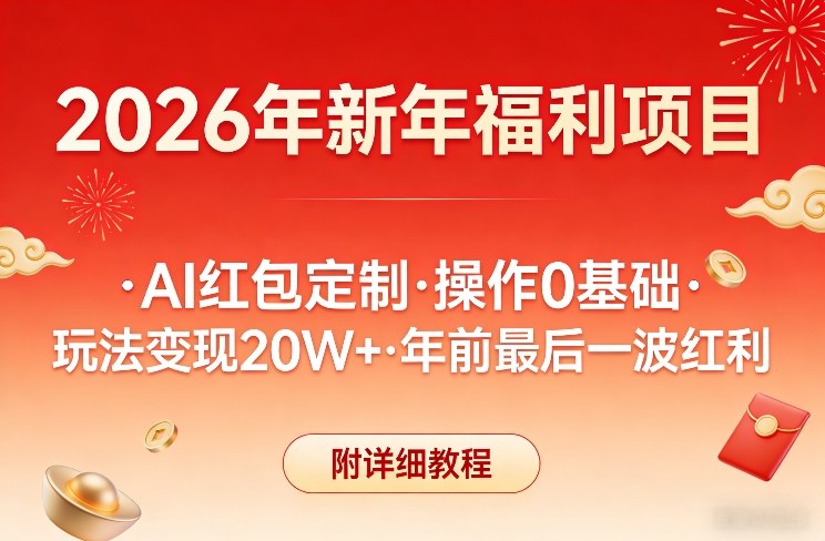 新年福利项目，AI红包定制，操作0基础，玩法变现20W+年前最后一波红利，附详细教程-翌晨科技网