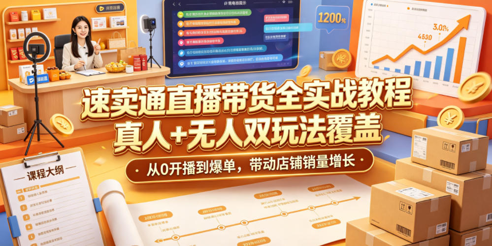 速卖通直播带货全实战教程，真人+无人双玩法覆盖，从0开播到爆单，带动店铺销量增长-翌晨科技网