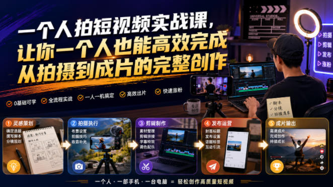 一个人拍短视频实战课，让你一个人也能高效完成从拍摄到成片的完整创作-翌晨科技网