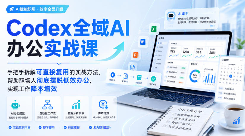 Codex全域AI办公实战课，手把手拆解可直接复用的实战方法，帮助职场人彻底摆脱低效办公，实现工作降本增效-翌晨科技网
