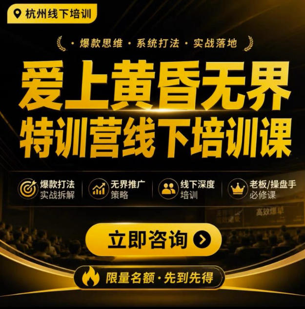 爱上黄昏无界特训营AI推广实战7月27-30杭州线下课，AI落地淘宝最完整的课程，学天猫淘宝的老板必看-翌晨科技网