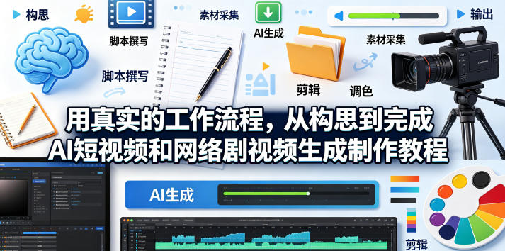 用真实的工作流程，从构思到完成AI短视频和网络剧视频生成制作教程-中英字幕-翌晨科技网