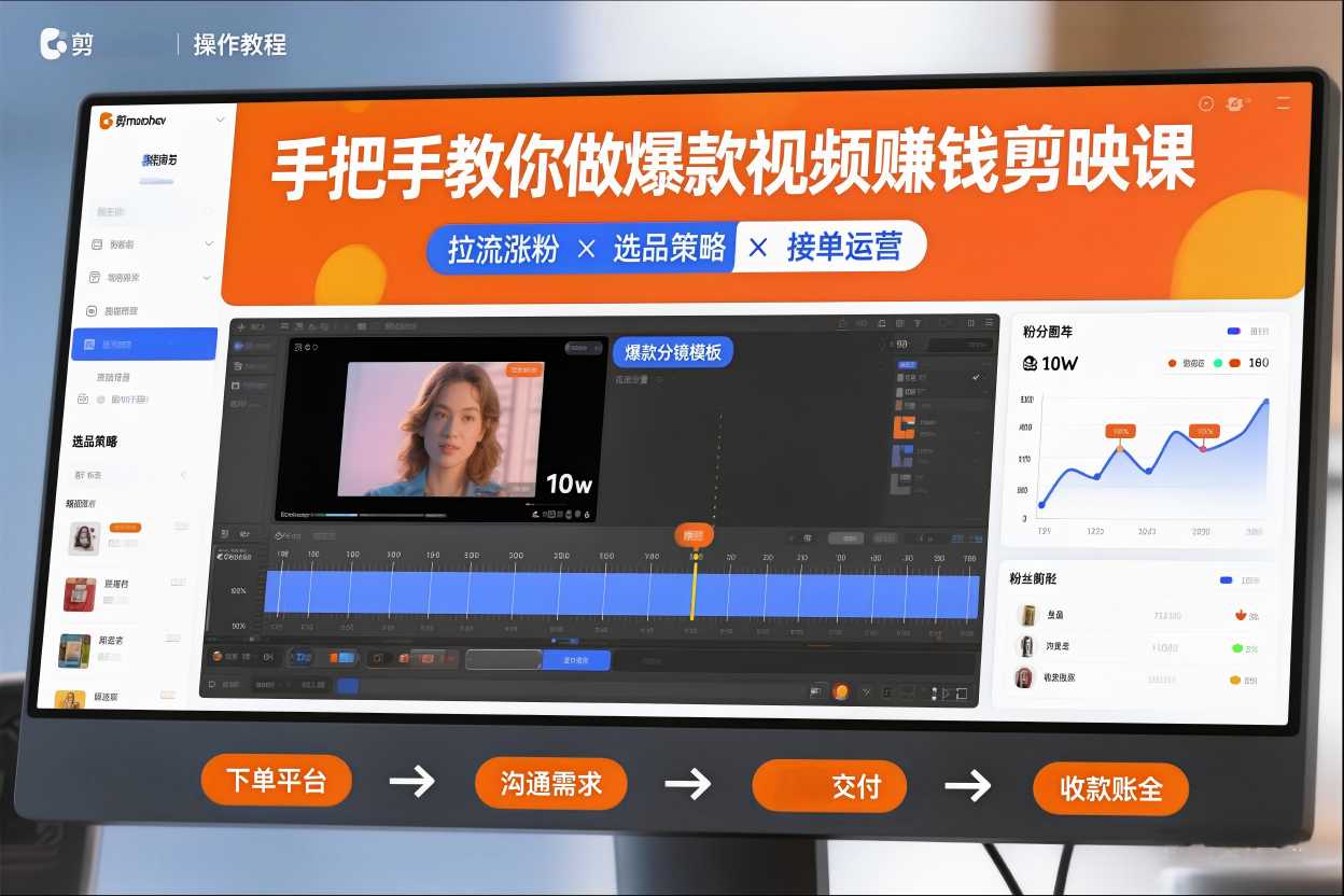 手把手教你做爆款视频赚钱剪映课，手把手教学拉流涨粉、选品策略和接单运营（更新2026）-翌晨科技网